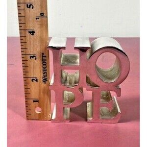 Robert Indiana HOPE Sculpture Stainless Steel Silver Metal Pop Art Paperweight